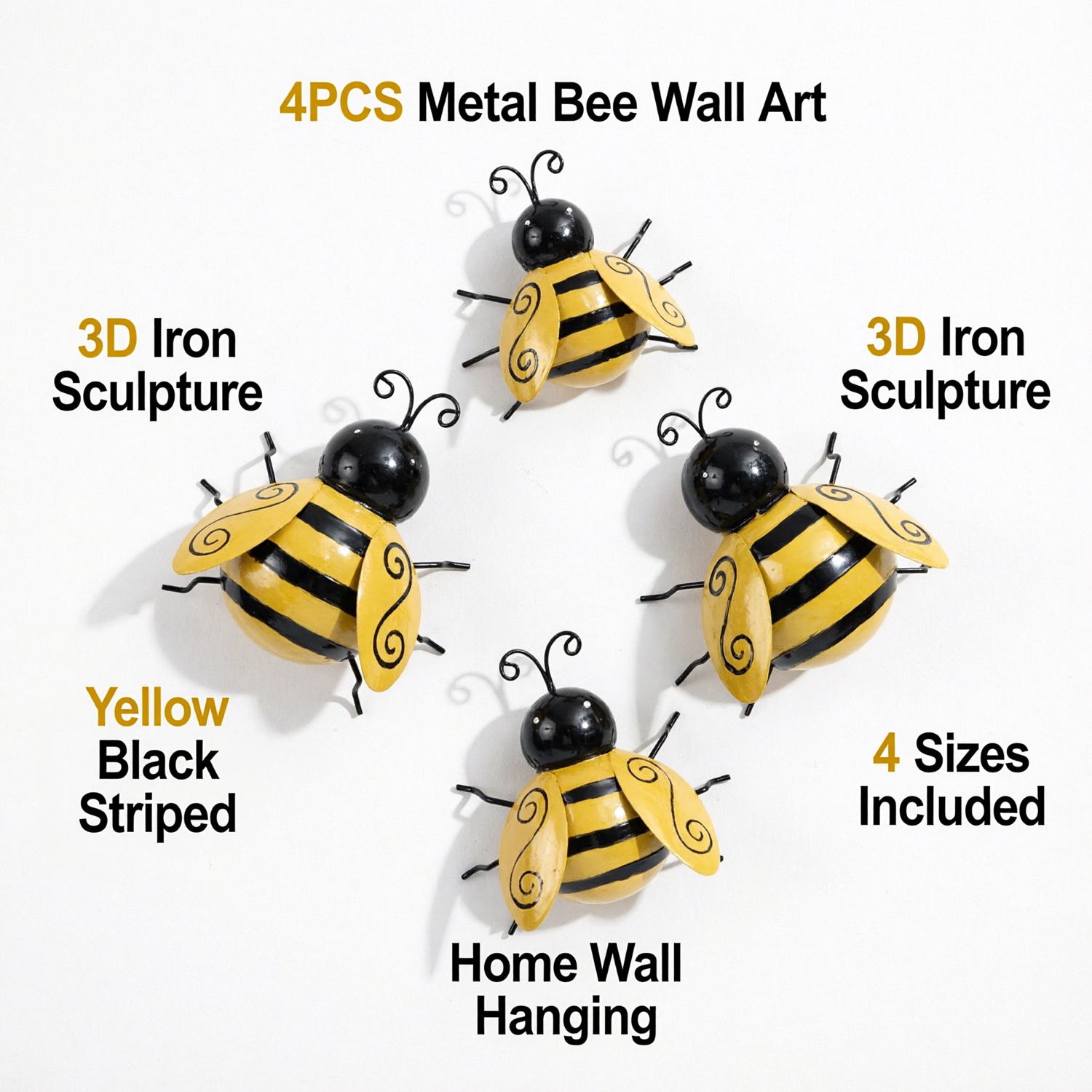 Metal bee wall art listing infographic